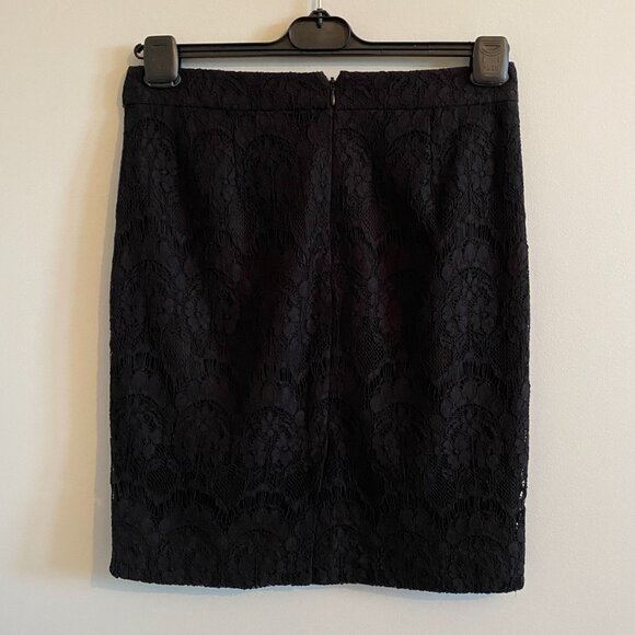 J. Crew Black Lace Floral Eyelet Above Knee Skirt Lined Preppy Holidays Cotton - Picture 5 of 10